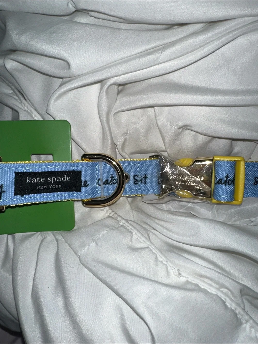 NWT Kate  spade Light Blue and Yellow Pet Collar with Gold Hardware m/l nice